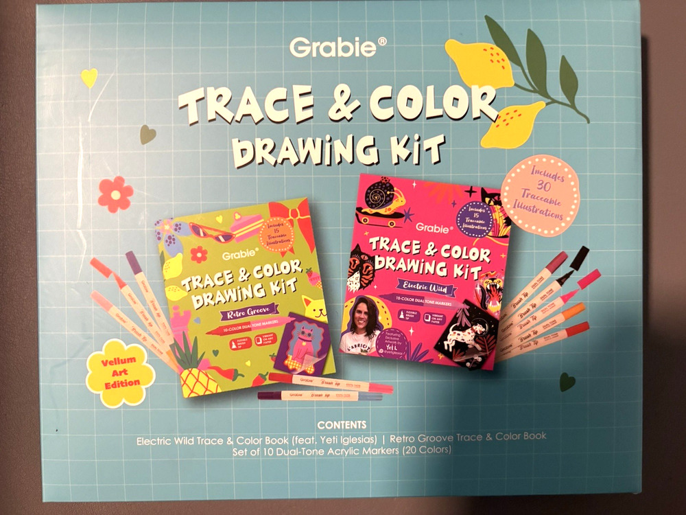 Grabie Trace & Color Drawing Kit Vellum Art 2 Trace & Color Books Acrylic Marker